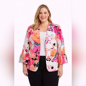 Nine West Floral Print Open Front Blazer | Size 14W | Bold Statement | NWT